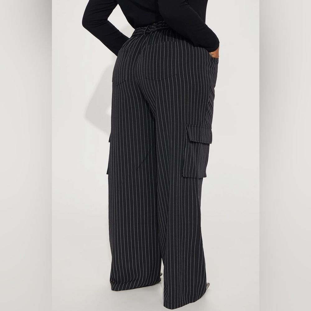 EUC Fashion Nova Nikki Cargo Trouser - Black/white pinstripe - Picture 6 of 7